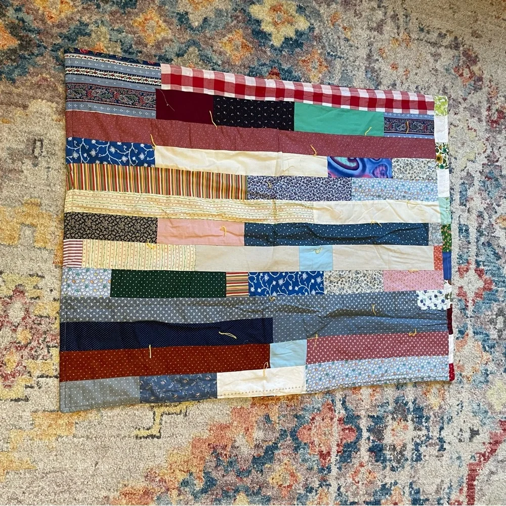Vintage handmade patchwork cottagecore baby quilt 30”x38” blessings cute